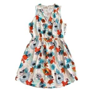 Rebecca Taylor Silk Watercolor Exclusive White Red Blue Orange  Dress Size 8